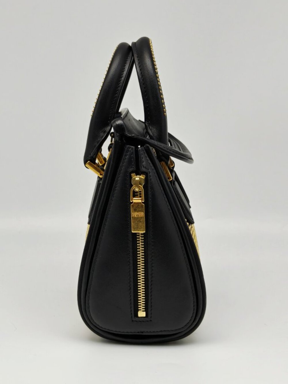 Alexander McQueen Studded Leather Mini Tote Bag Black Gold Crossbody - Picture 16 of 16